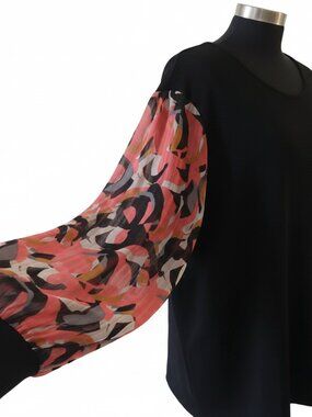 LuLaRoe PENNY Black knitwith Chiffon Long Sleeve Womens Size 3XL